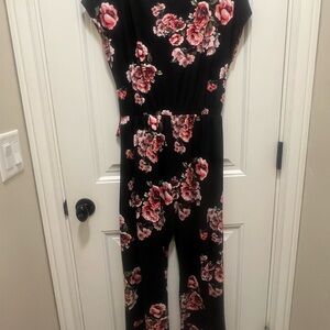Caution To The Wind Black and Pink Floral Jumpsuit